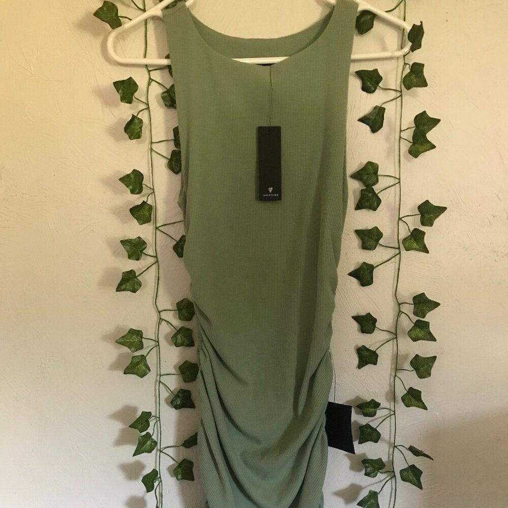 Lulus Sage Green Ruched Body Con Maxi Dress